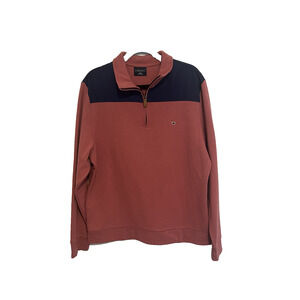 Crown & Ivy Men’s Large Pink Navy Quarter Zip Pullover Sweater Preppy Casual